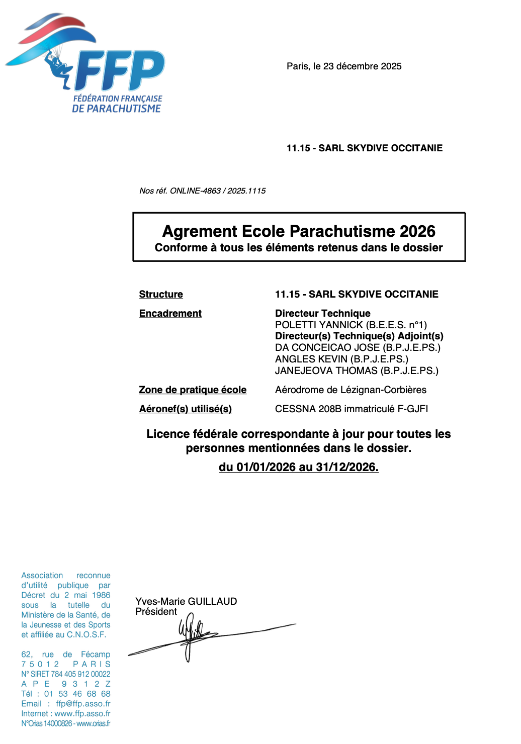 Agréments 2026